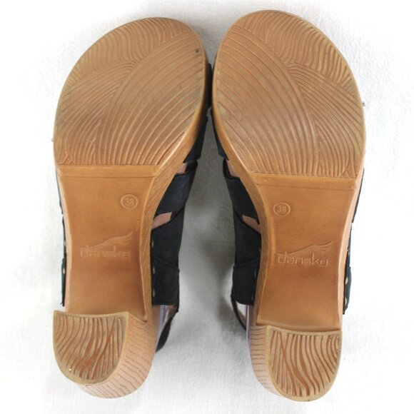 Dansko Demetra Sandals Womens Size 38 US 8 Black Leather Peep Toe Block Heel - Picture 8 of 9